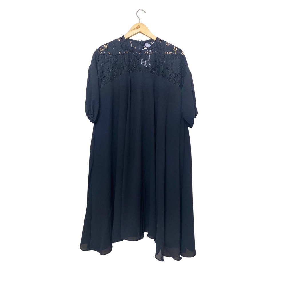 Jolie Clothing Womens Black Lace Yoke Shift Dress Short Puff Sleeve One Size NWT